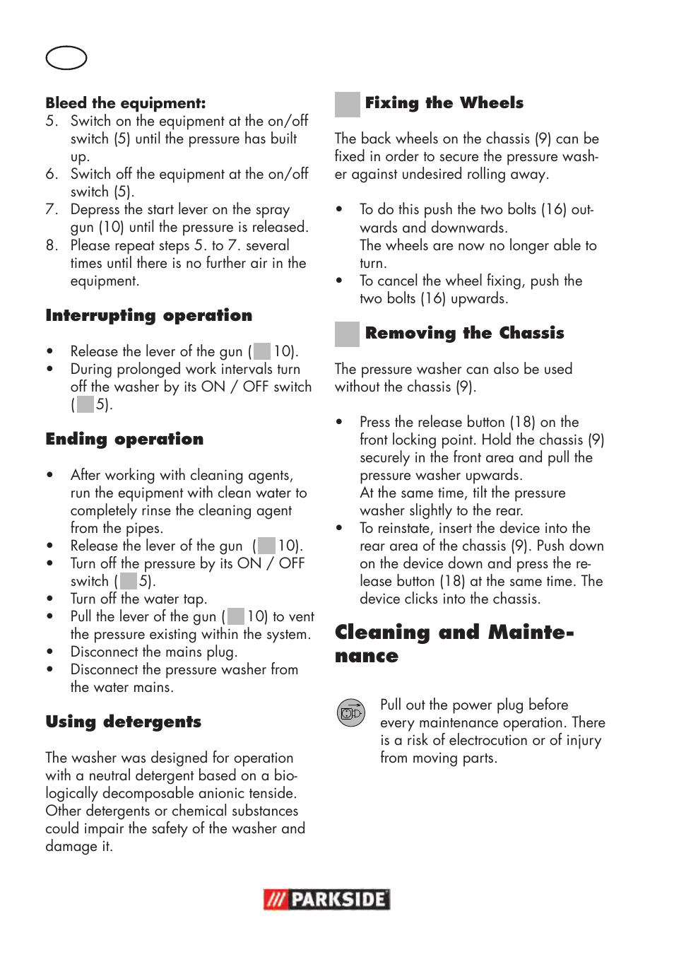 Cleaning and mainte- nance | Parkside PHD 100 D2 User Manual | Page 36 / 48