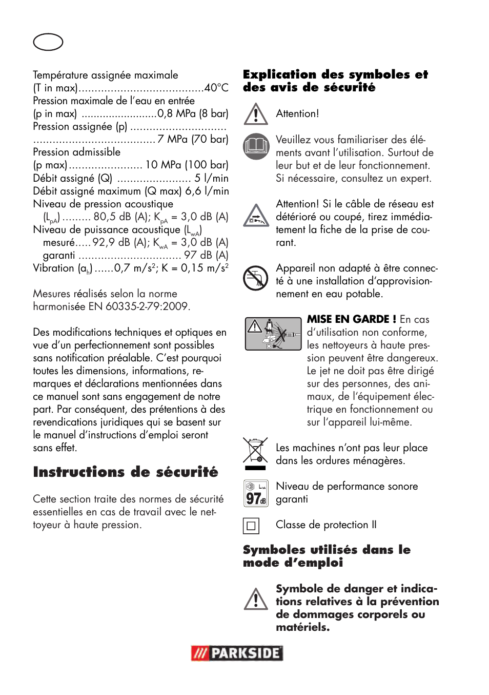 Instructions de sécurité | Parkside PHD 100 D2 User Manual | Page 6 / 48