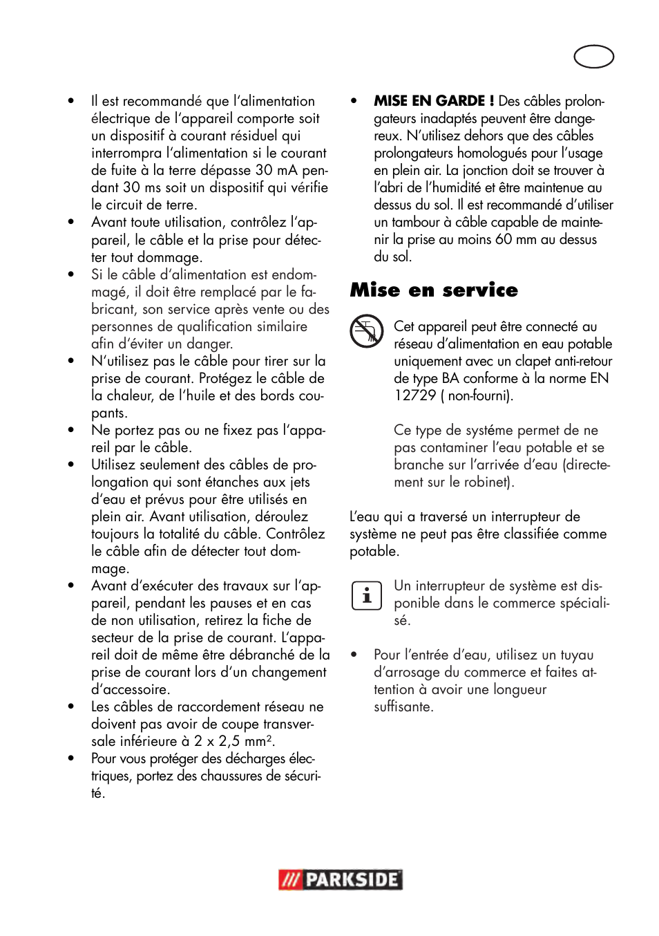 Mise en service | Parkside PHD 100 D2 User Manual | Page 9 / 48