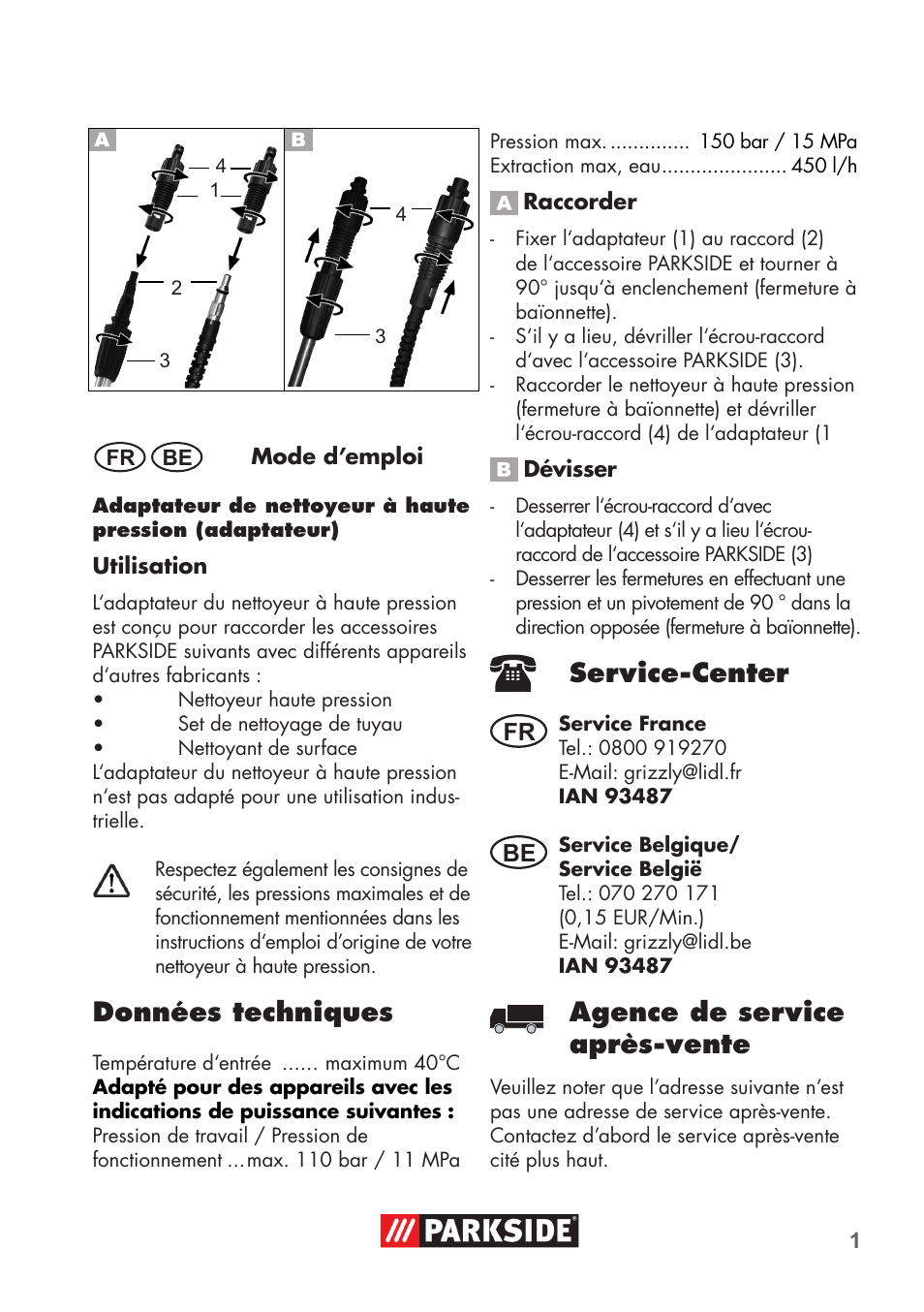 Parkside PRESSURE WASHER ADAPTOR User Manual | 8 pages