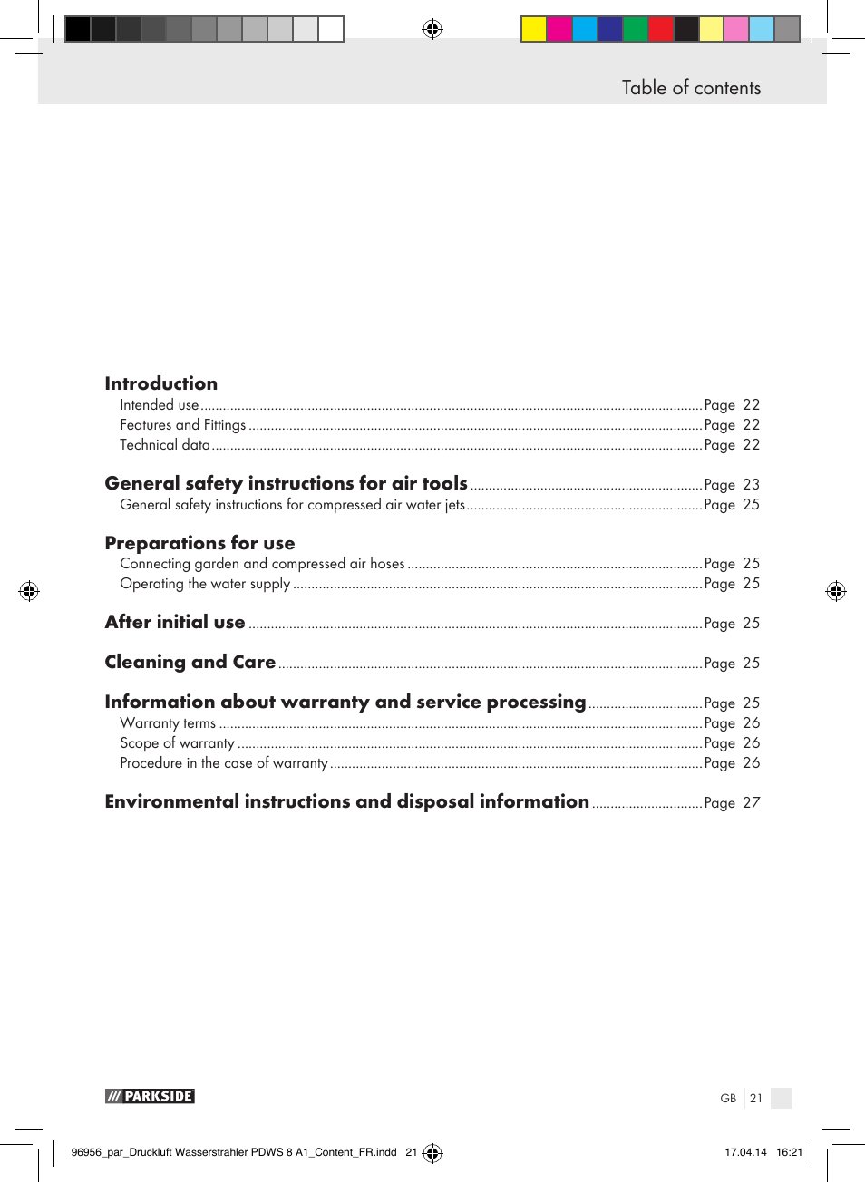 Parkside PDWS 8 A1 User Manual | Page 21 / 28