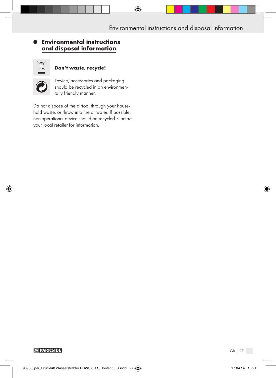 Information about warranty and service processing | Parkside PDWS 8 A1 User Manual | Page 27 / 28