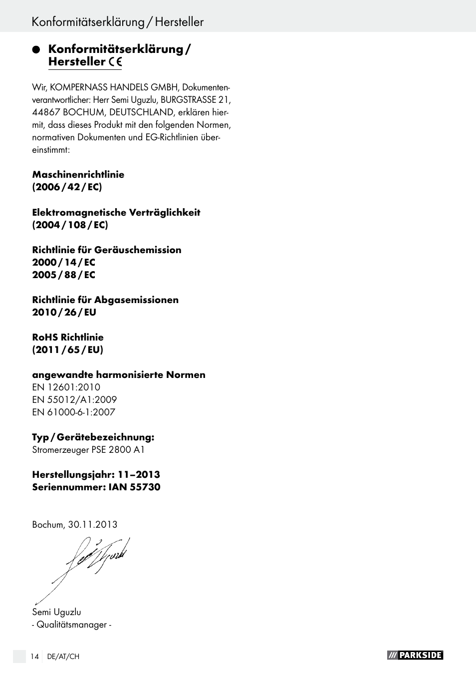 Parkside PSE 2800 A1 User Manual | Page 14 / 44
