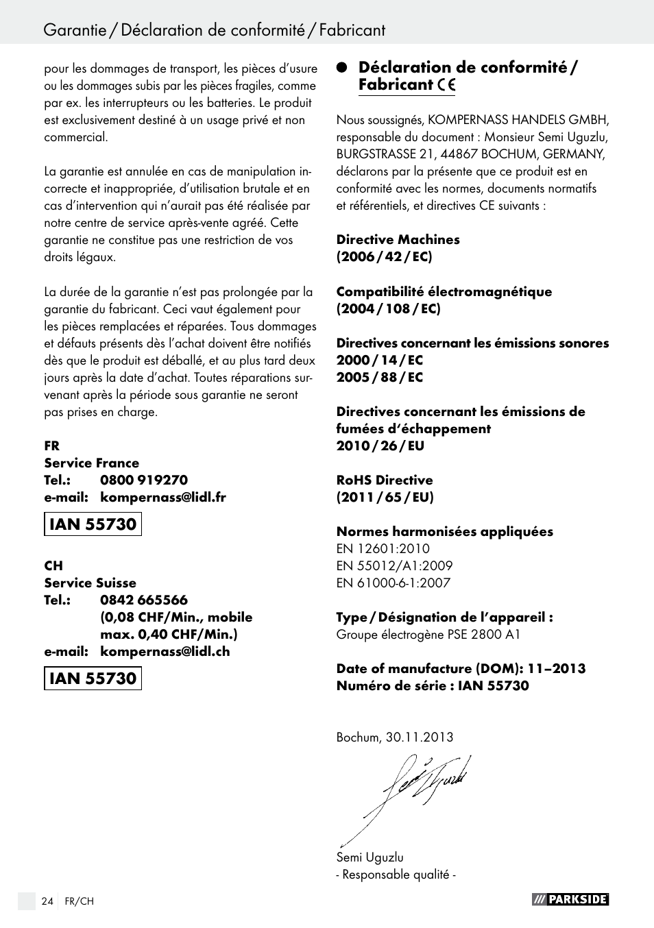 Parkside PSE 2800 A1 User Manual | Page 24 / 44