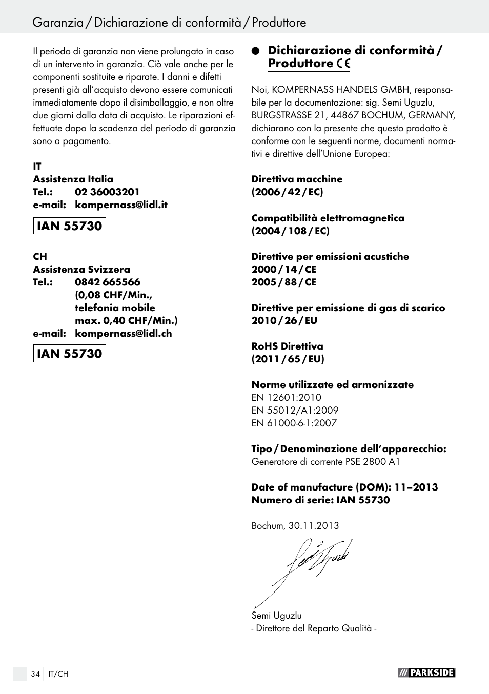 Parkside PSE 2800 A1 User Manual | Page 34 / 44