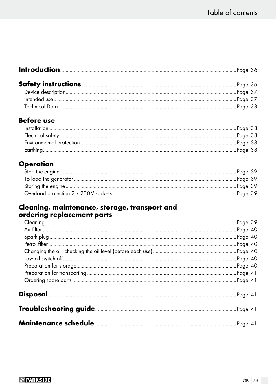 Parkside PSE 2800 A1 User Manual | Page 35 / 44