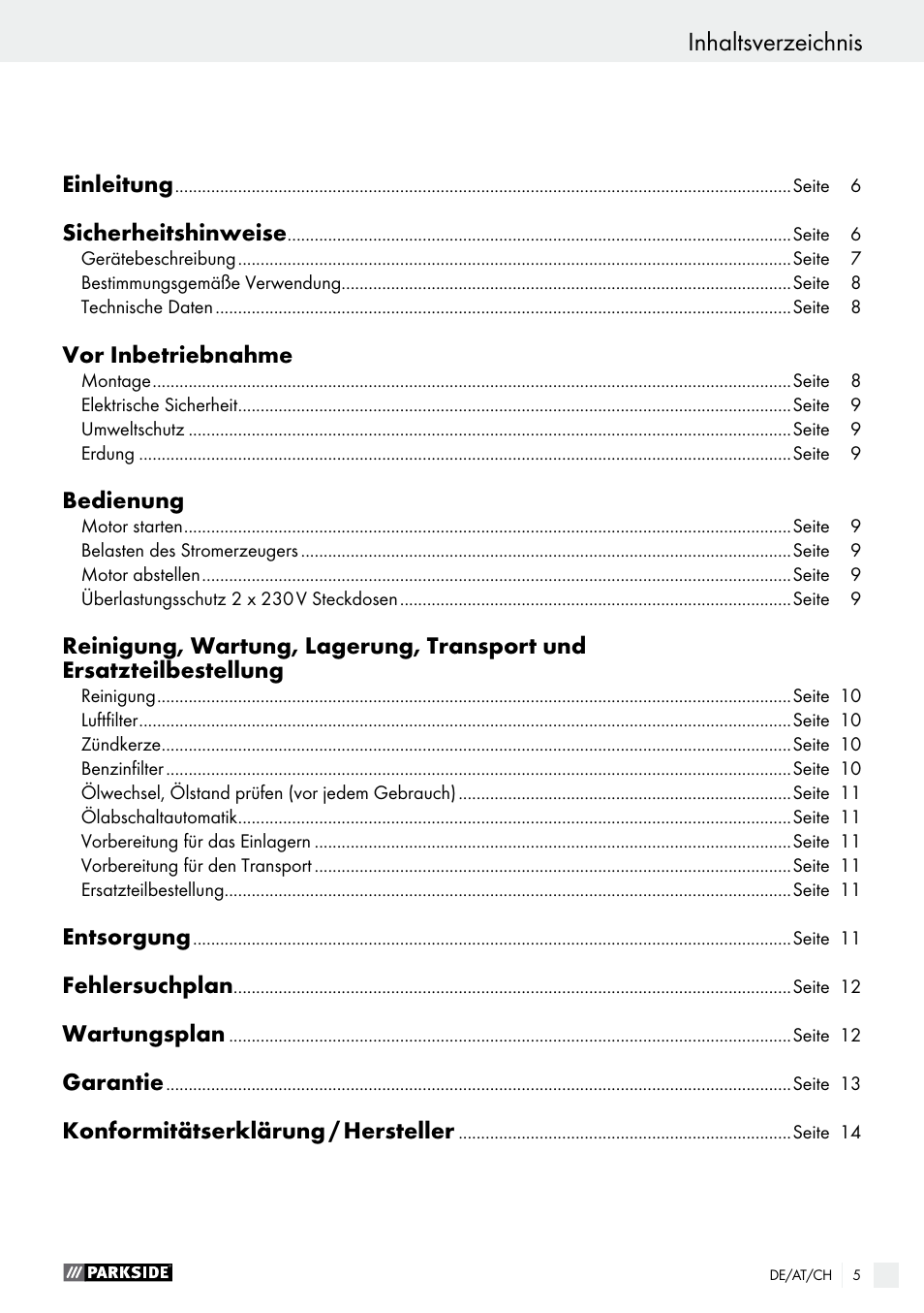 Parkside PSE 2800 A1 User Manual | Page 5 / 44