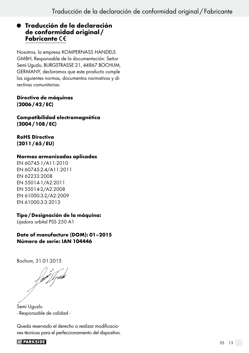 Parkside PSS 250 A1 User Manual | Page 13 / 52