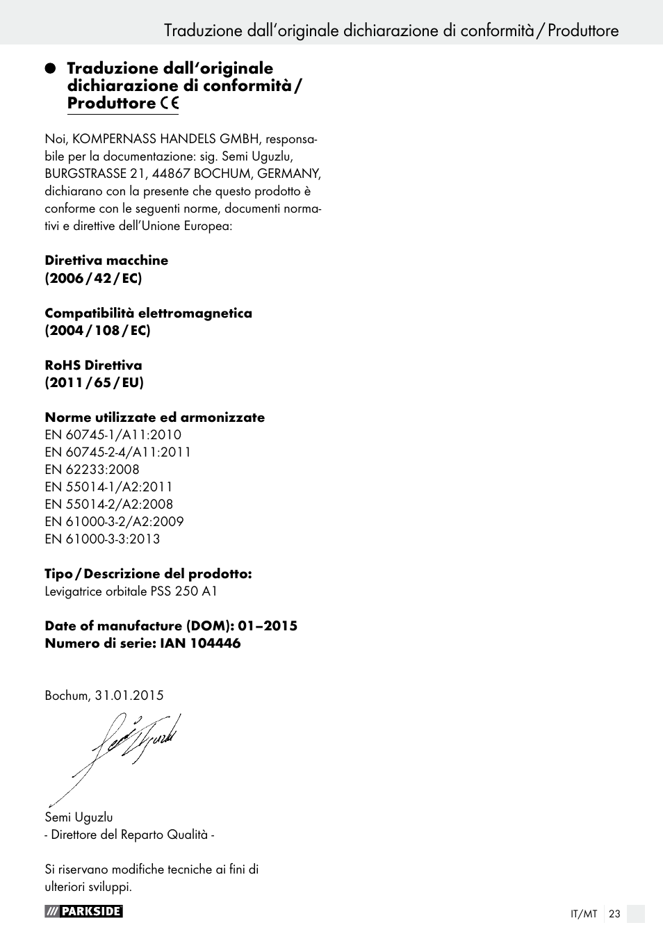 Parkside PSS 250 A1 User Manual | Page 23 / 52