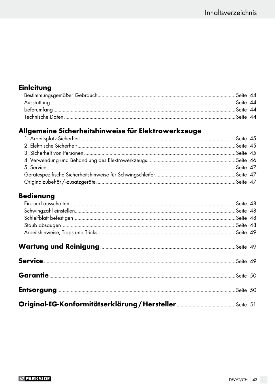 Parkside PSS 250 A1 User Manual | Page 43 / 52