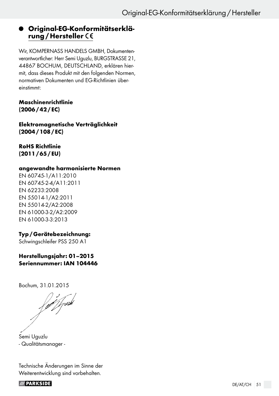 Parkside PSS 250 A1 User Manual | Page 51 / 52