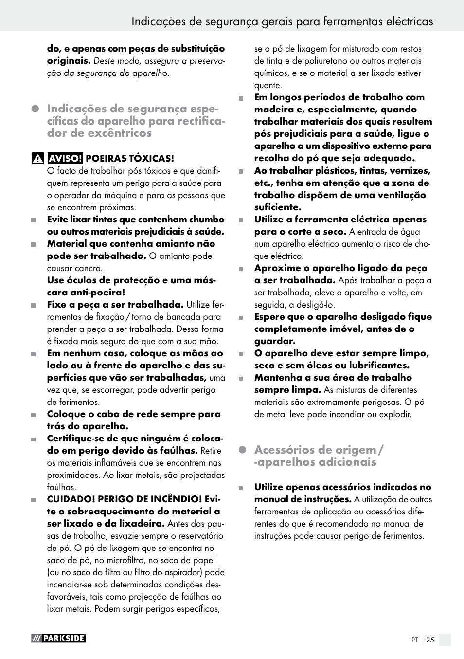 Acessórios de origem / -aparelhos adicionais | Parkside PEXS 270 A1 User Manual | Page 25 / 45