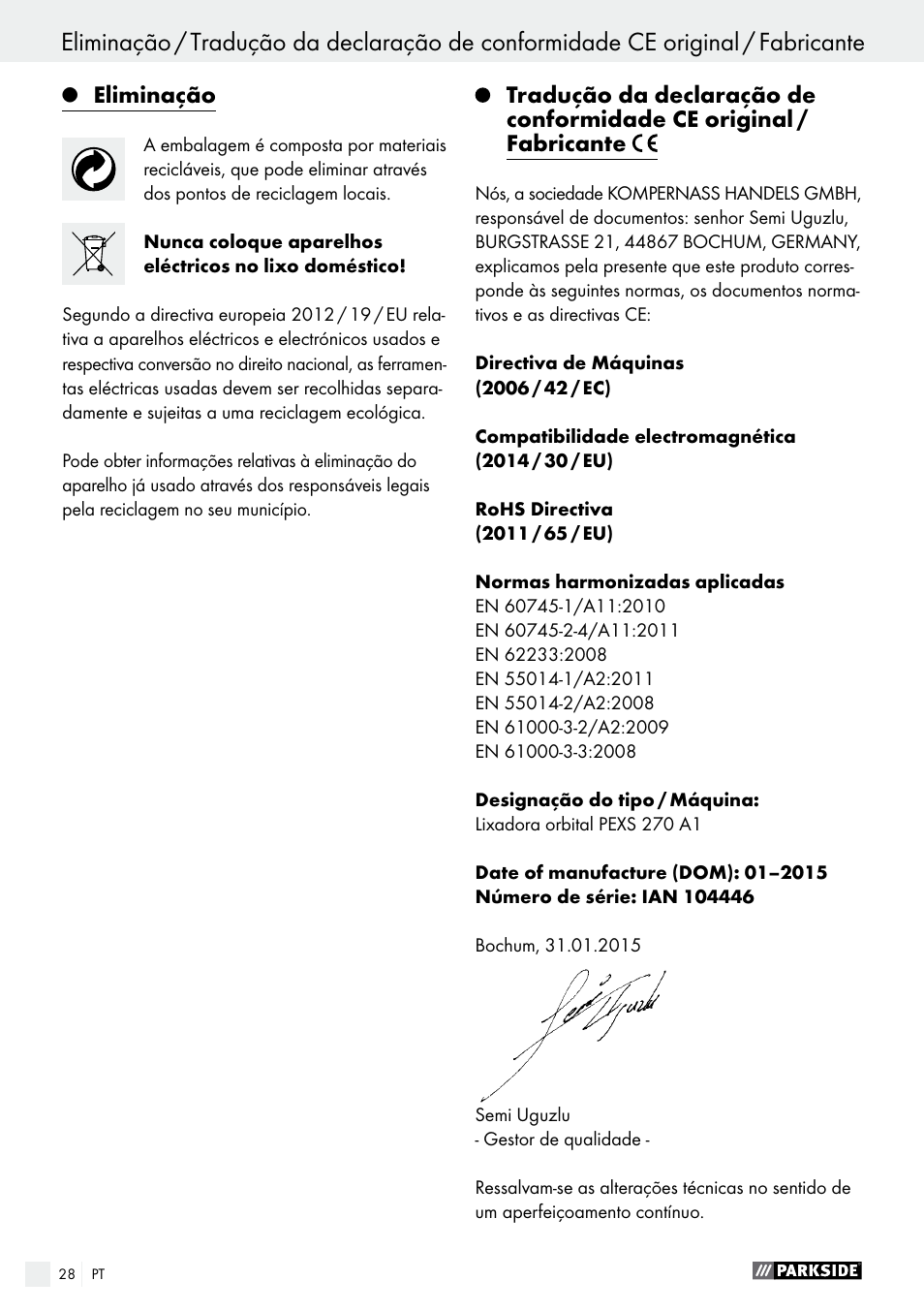 Parkside PEXS 270 A1 User Manual | Page 28 / 45