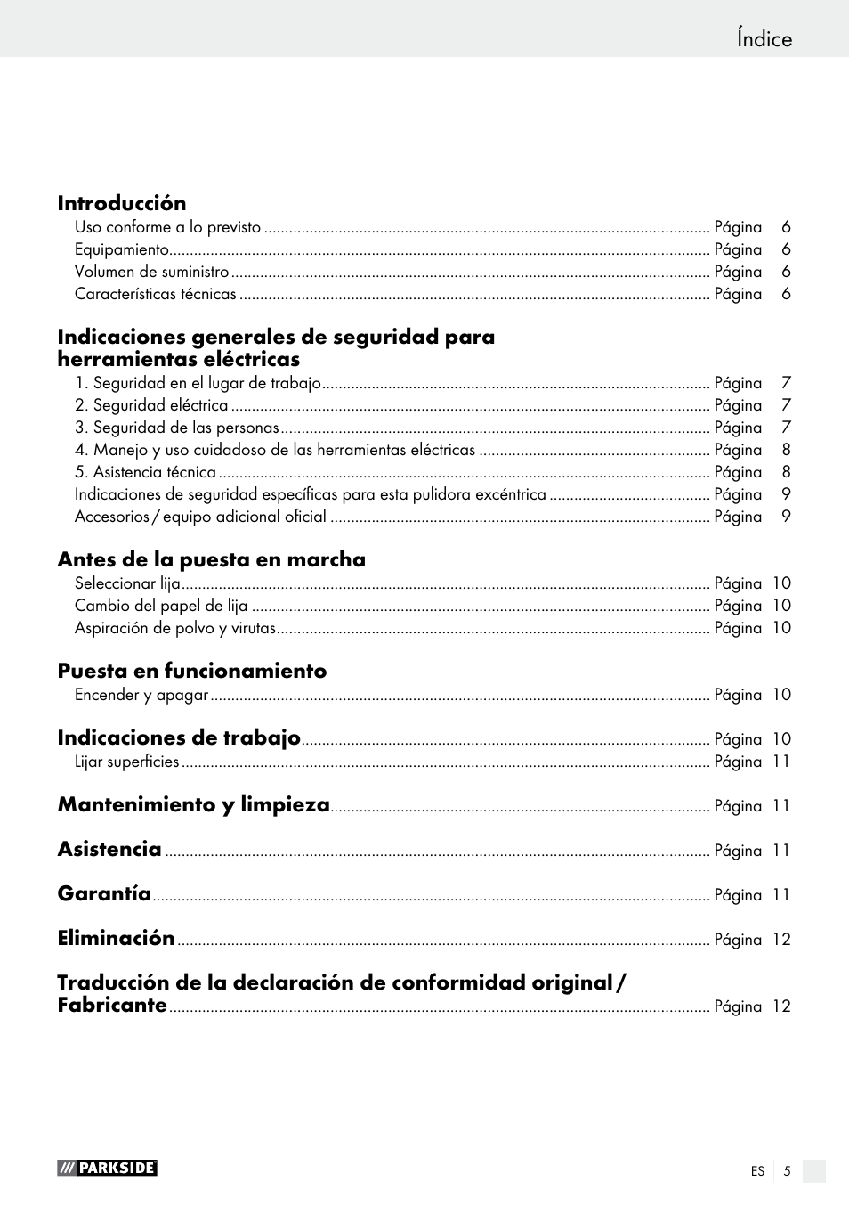 Índice | Parkside PEXS 270 A1 User Manual | Page 5 / 45