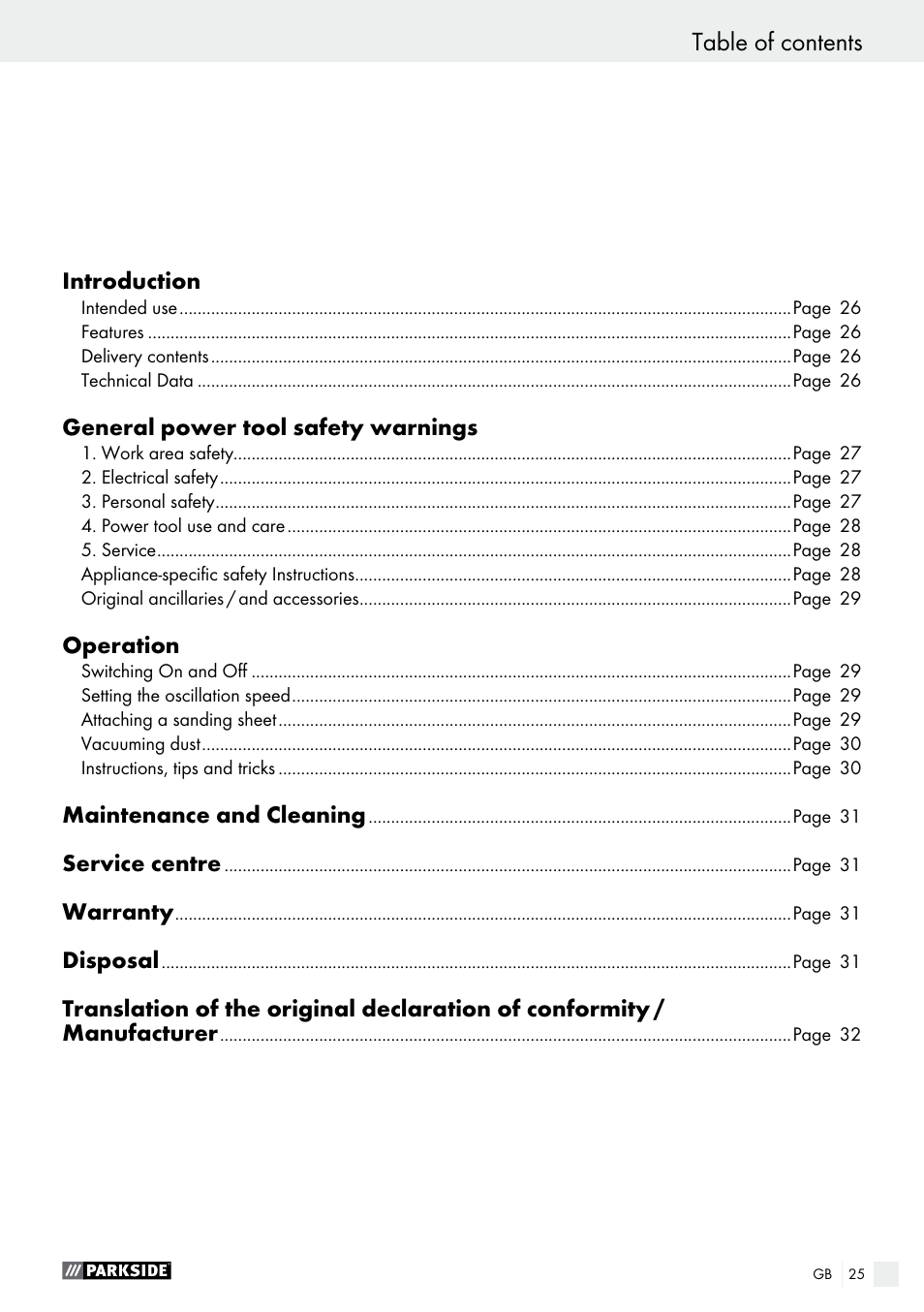 Parkside PSS 250 A1 User Manual | Page 25 / 33