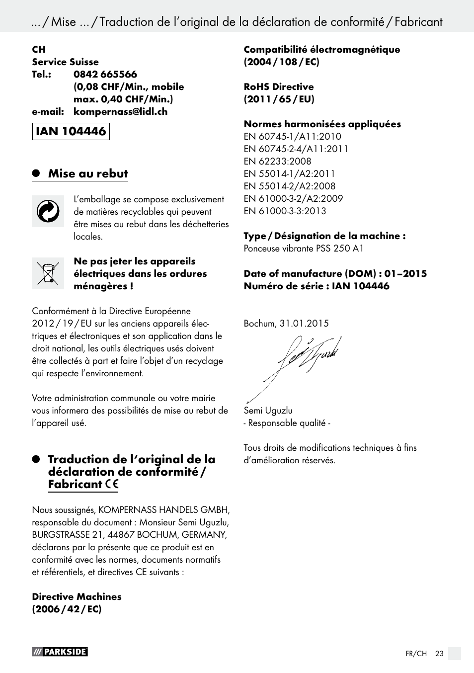 Parkside PSS 250 A1 User Manual | Page 23 / 43