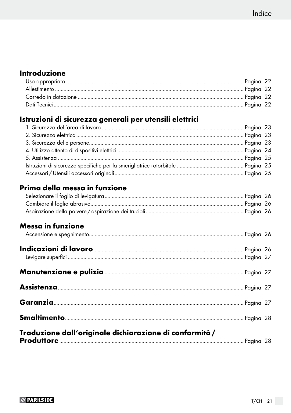 Indice | Parkside PEXS 270 A1 User Manual | Page 21 / 37