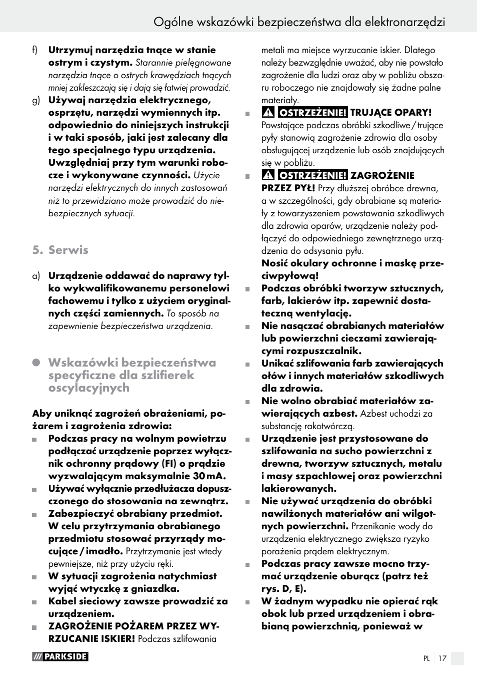Serwis | Parkside PSS 250 A1 User Manual | Page 17 / 68