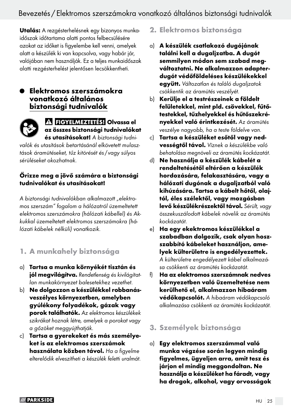 Bevezetés | Parkside PSS 250 A1 User Manual | Page 25 / 68