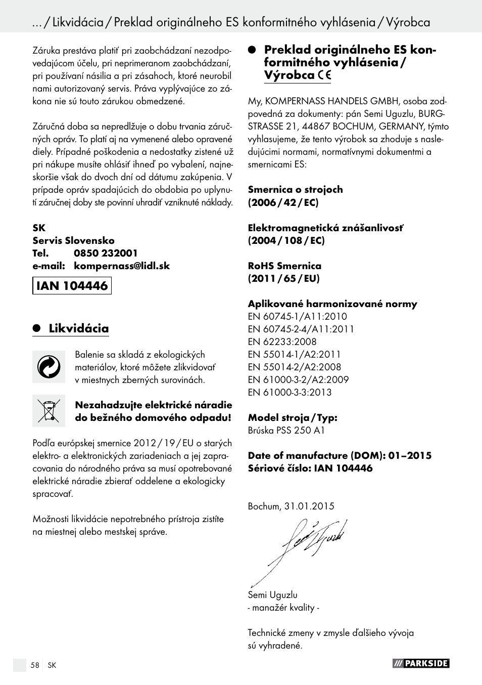 Parkside PSS 250 A1 User Manual | Page 58 / 68