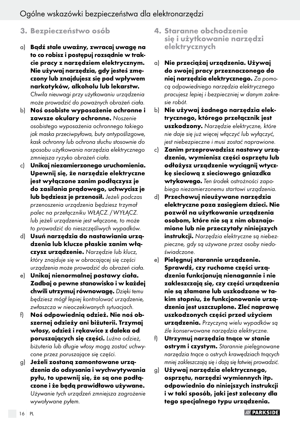 Bezpieczeństwo osób | Parkside PEXS 270 A1 User Manual | Page 16 / 63