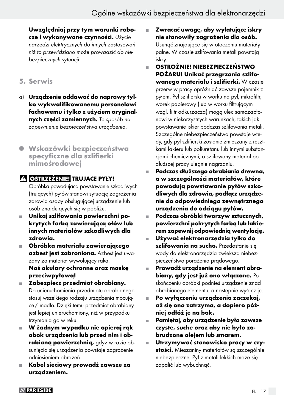 Serwis | Parkside PEXS 270 A1 User Manual | Page 17 / 63