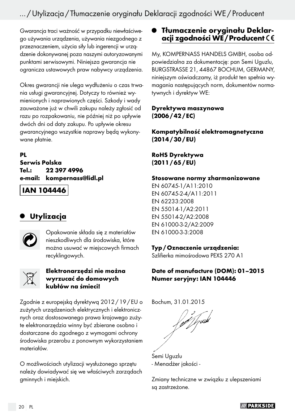 Parkside PEXS 270 A1 User Manual | Page 20 / 63