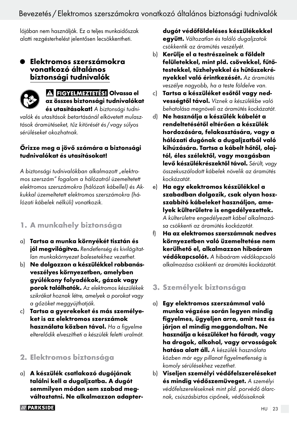 Bevezetés | Parkside PEXS 270 A1 User Manual | Page 23 / 63