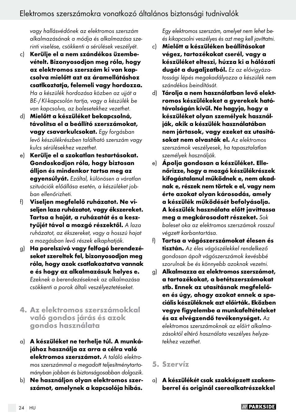 Szervíz | Parkside PEXS 270 A1 User Manual | Page 24 / 63