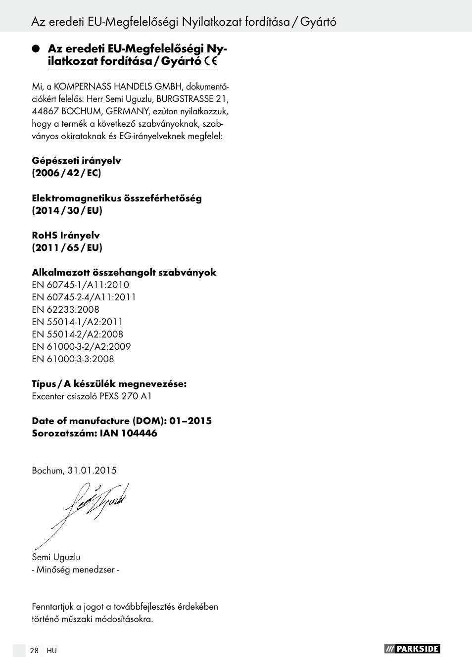 Parkside PEXS 270 A1 User Manual | Page 28 / 63