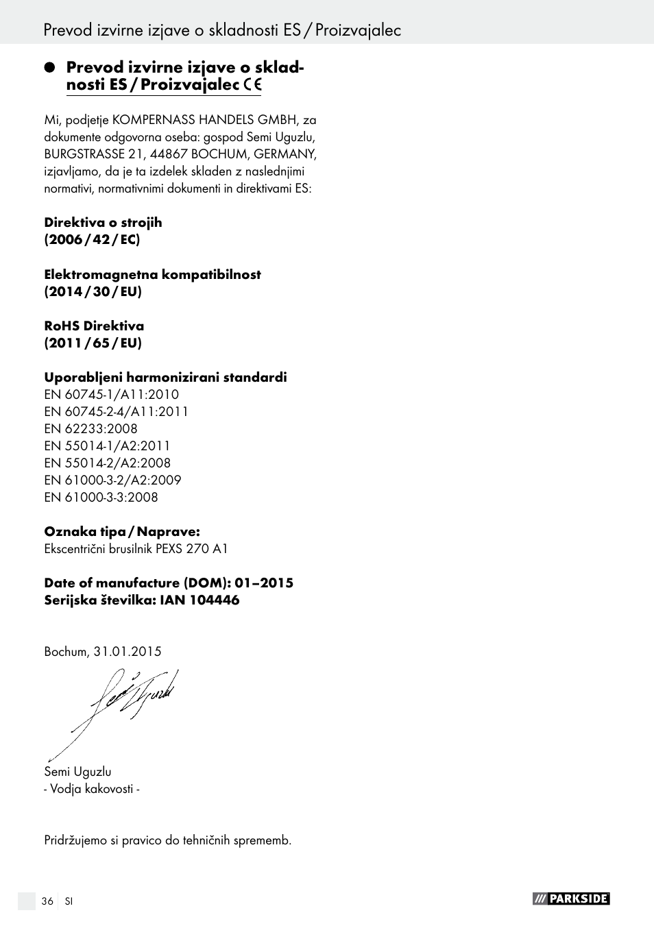 Parkside PEXS 270 A1 User Manual | Page 36 / 63