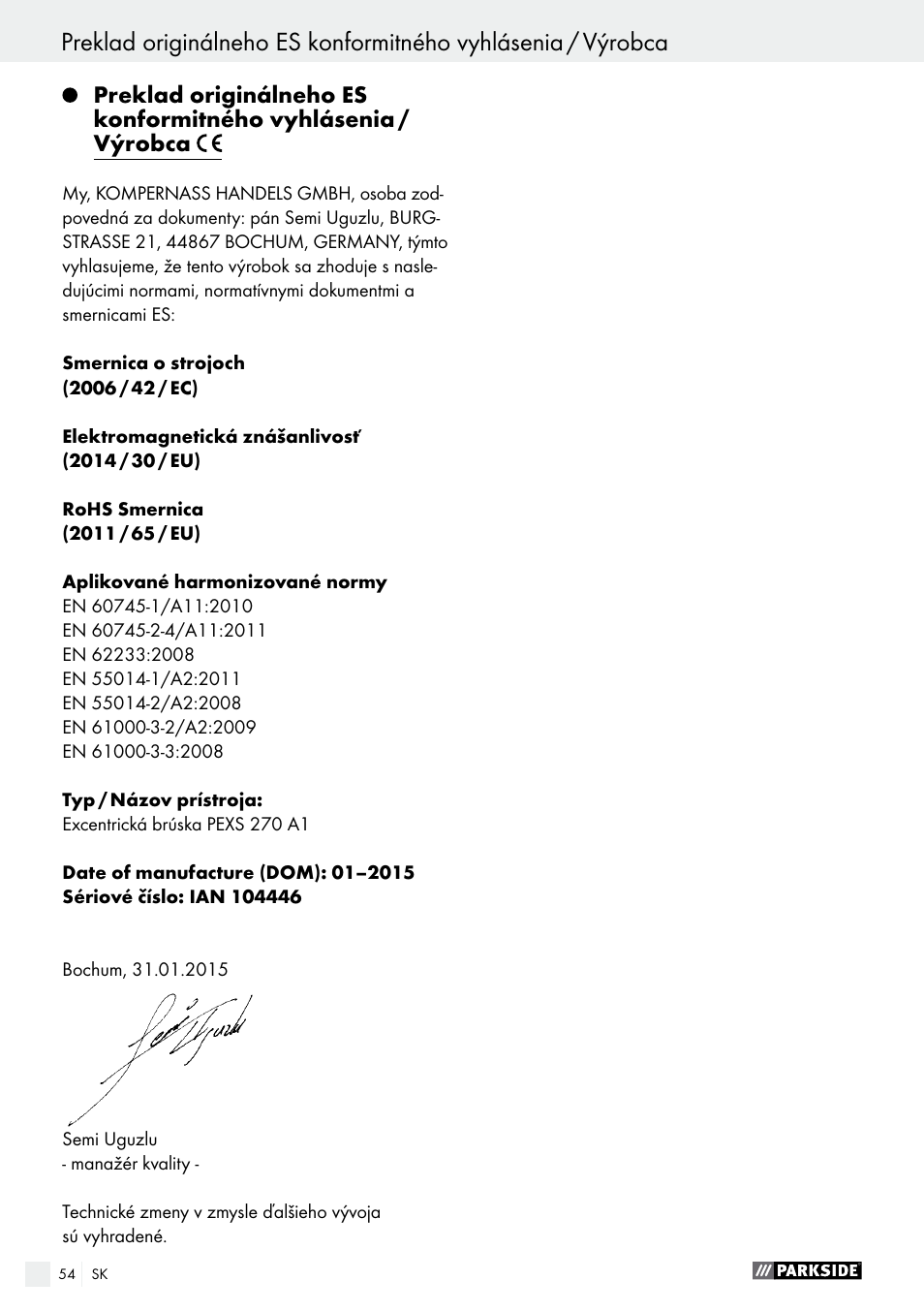 Parkside PEXS 270 A1 User Manual | Page 54 / 63