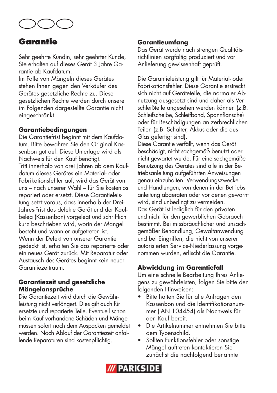 Garantie, De at ch | Parkside PWSA 18 A1 User Manual | Page 24 / 102