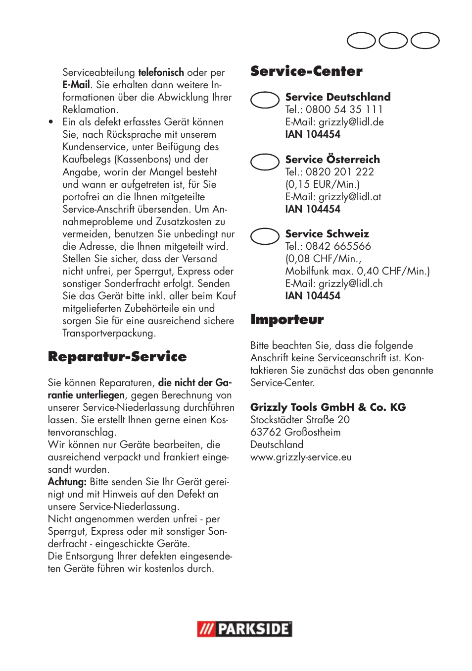 Reparatur-service, Service-center, Importeur | Parkside PWSA 18 A1 User Manual | Page 25 / 102