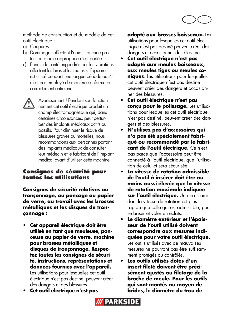 Fr ch | Parkside PWSA 18 A1 User Manual | Page 37 / 102