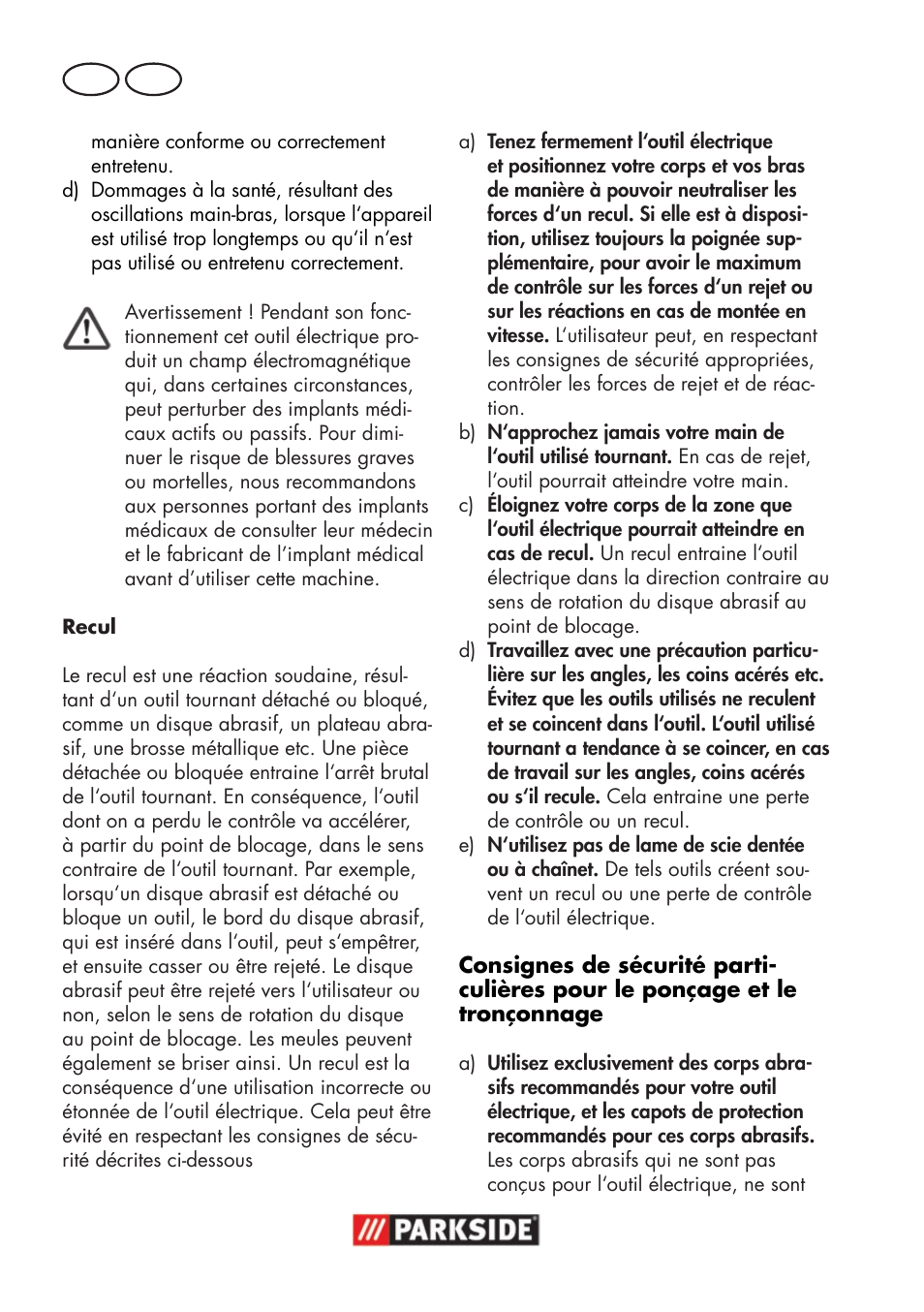 Fr ch | Parkside PWSA 18 A1 User Manual | Page 40 / 102