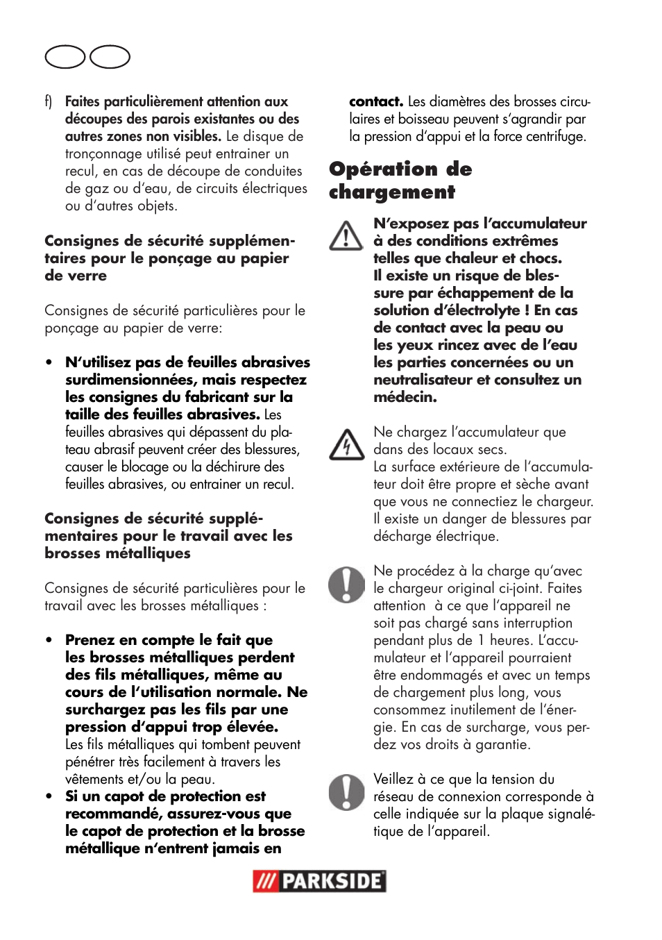 Opération de chargement, Fr ch | Parkside PWSA 18 A1 User Manual | Page 42 / 102