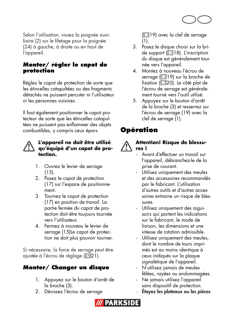 Opération, Fr ch | Parkside PWSA 18 A1 User Manual | Page 45 / 102