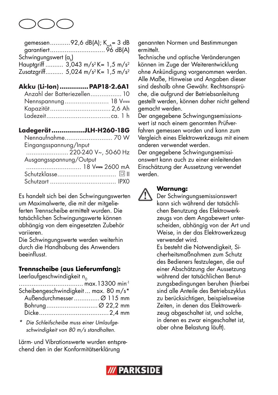 De at ch | Parkside PWSA 18 A1 User Manual | Page 6 / 102