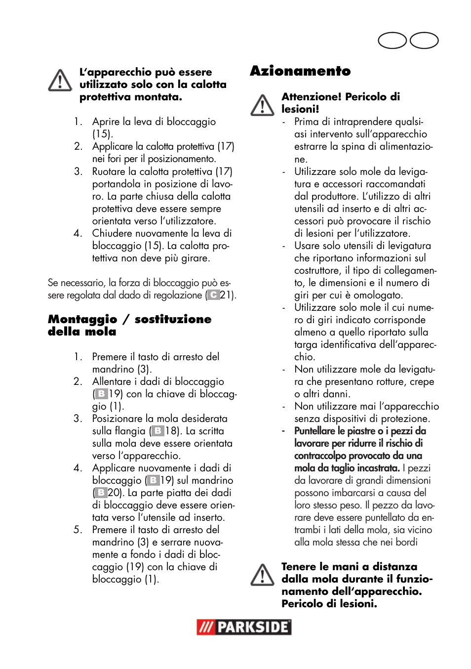 Azionamento, It ch | Parkside PWSA 18 A1 User Manual | Page 69 / 102