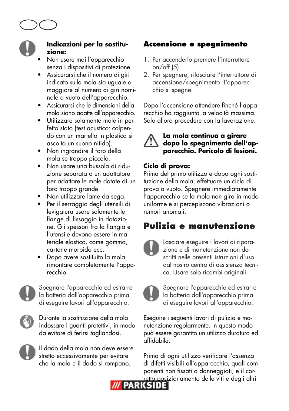 Pulizia e manutenzione, It ch | Parkside PWSA 18 A1 User Manual | Page 70 / 102