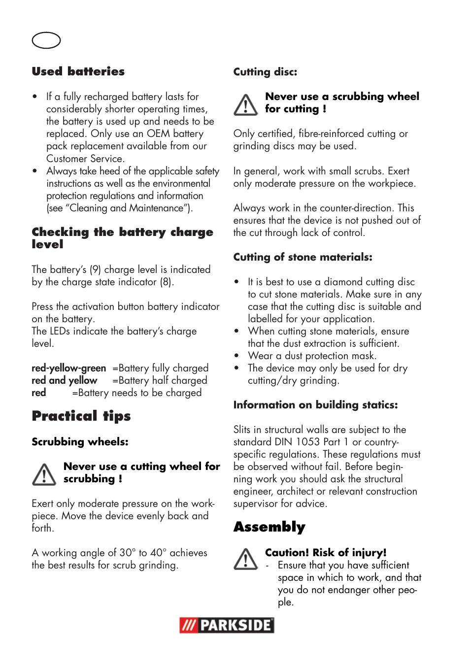 Practical tips, Assembly | Parkside PWSA 18 A1 User Manual | Page 90 / 102