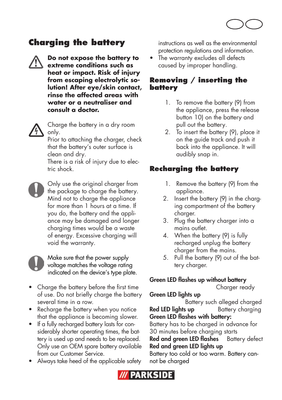 Charging the battery, Gb mt | Parkside PWSA 18 A1 User Manual | Page 41 / 78