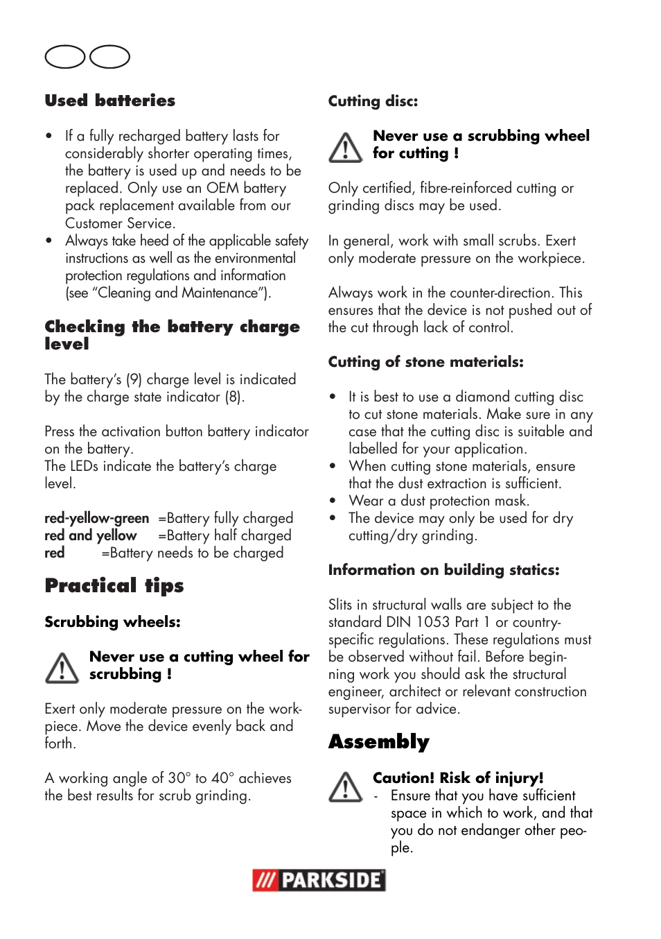 Practical tips, Assembly, Gb mt | Parkside PWSA 18 A1 User Manual | Page 42 / 78