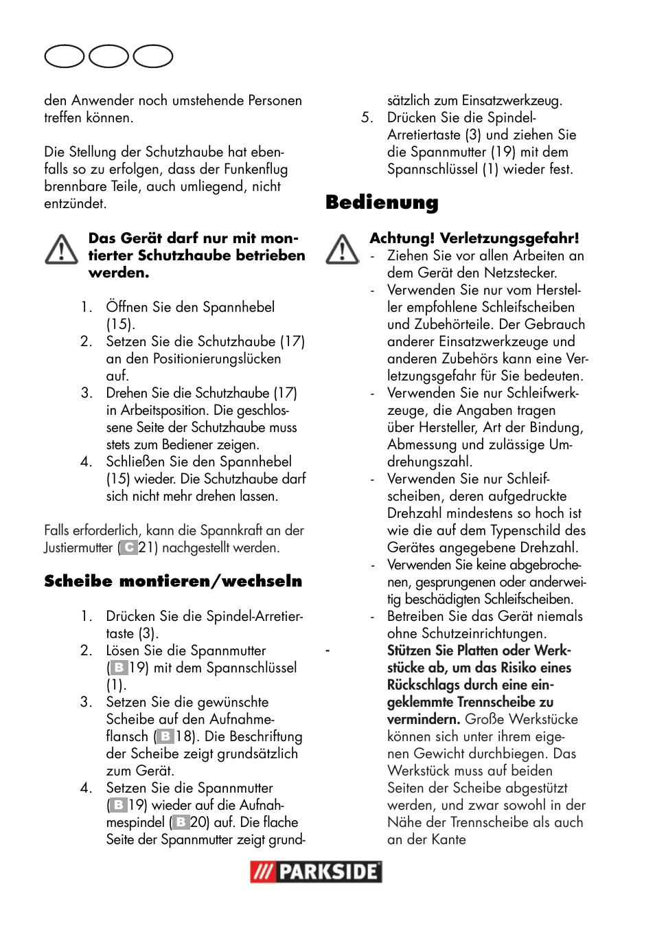 Bedienung, De at ch | Parkside PWSA 18 A1 User Manual | Page 68 / 78
