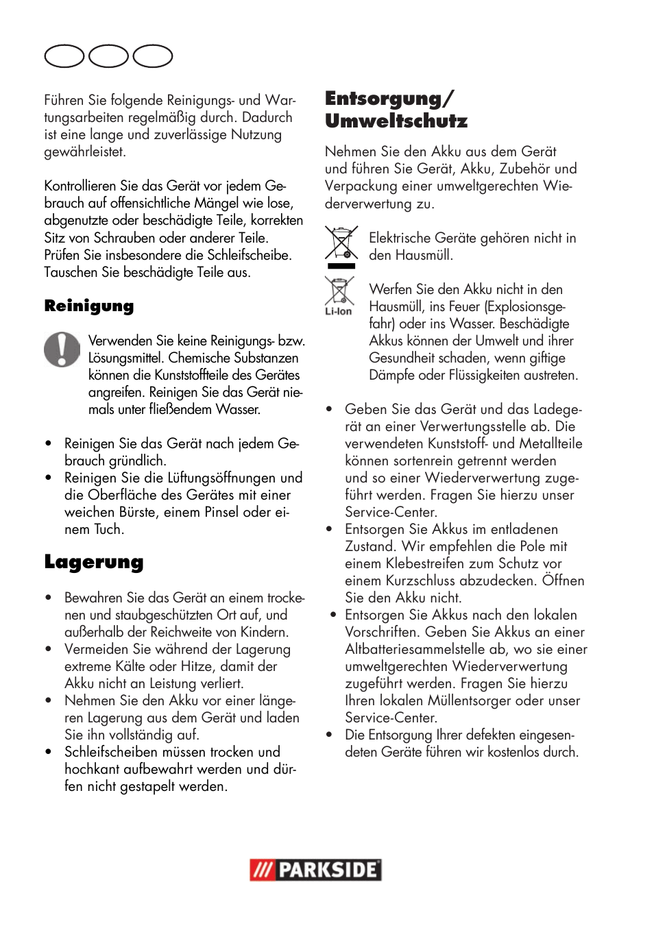 Lagerung, Entsorgung/ umweltschutz, De at ch | Parkside PWSA 18 A1 User Manual | Page 70 / 78