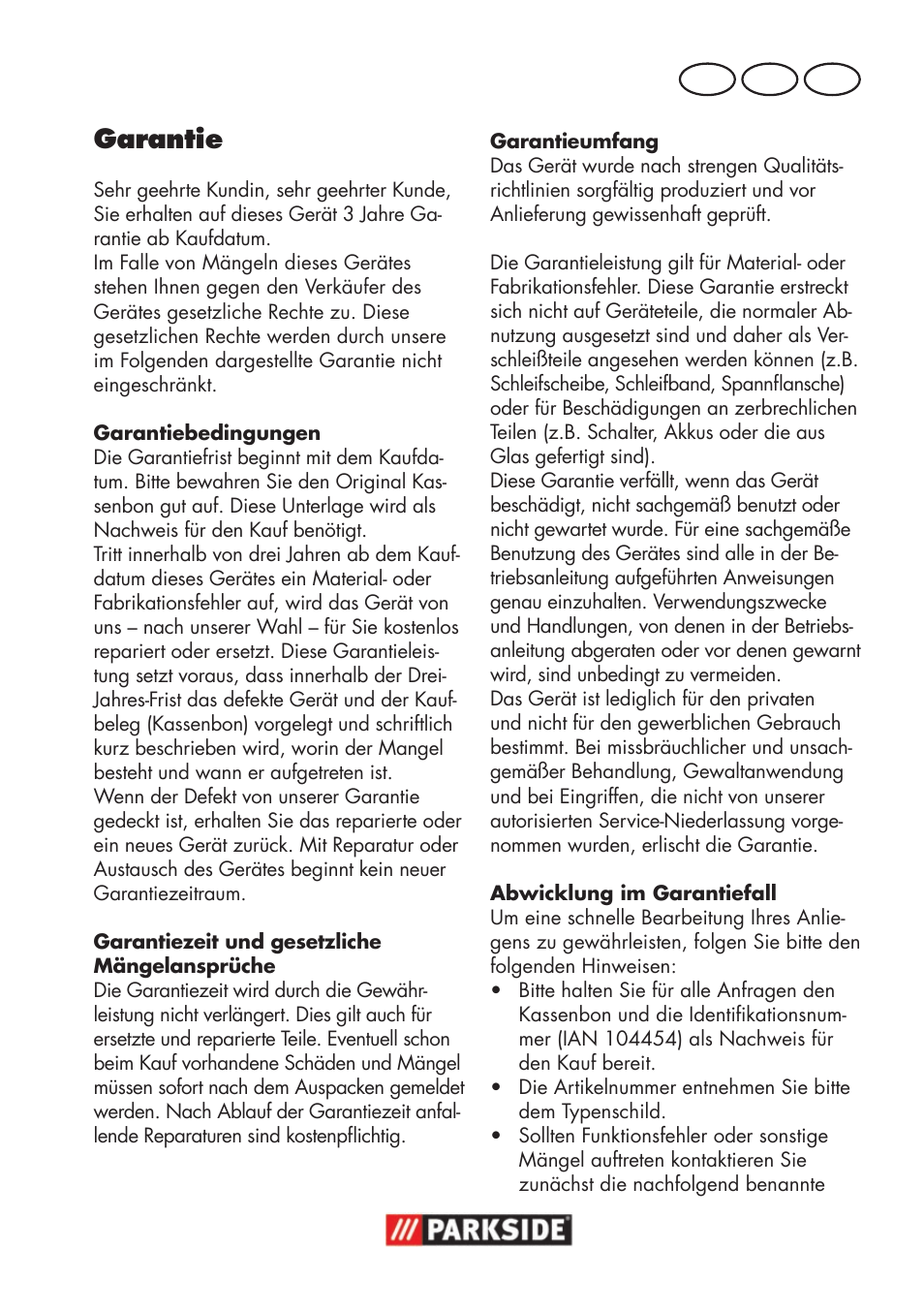 Garantie, De at ch | Parkside PWSA 18 A1 User Manual | Page 71 / 78