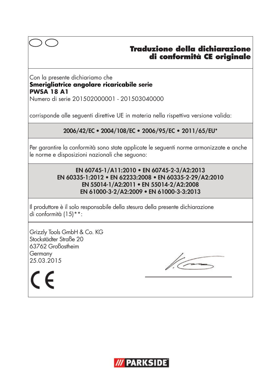 Parkside PWSA 18 A1 User Manual | Page 75 / 78