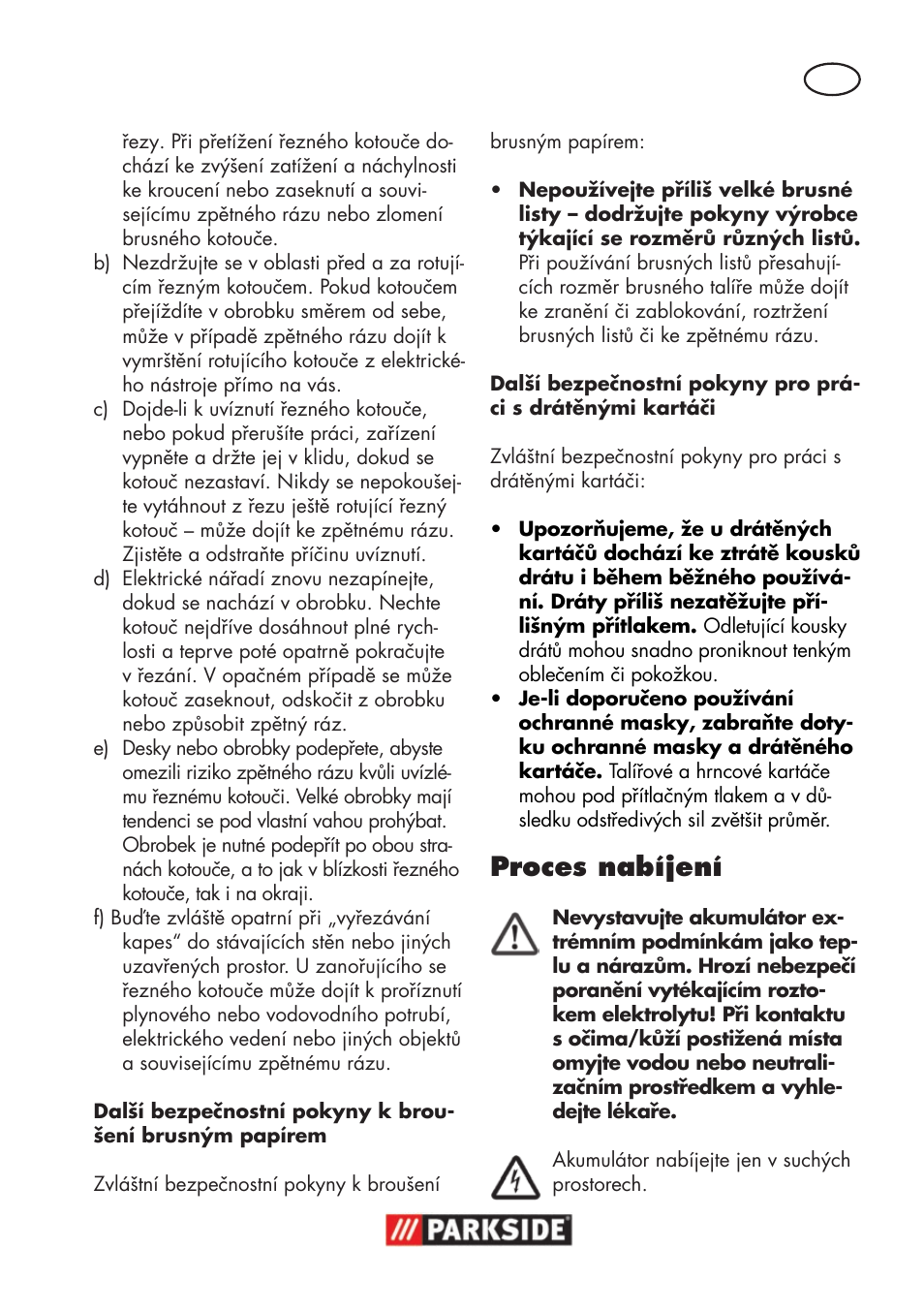 Proces nabíjení | Parkside PWSA 18 A1 User Manual | Page 109 / 170