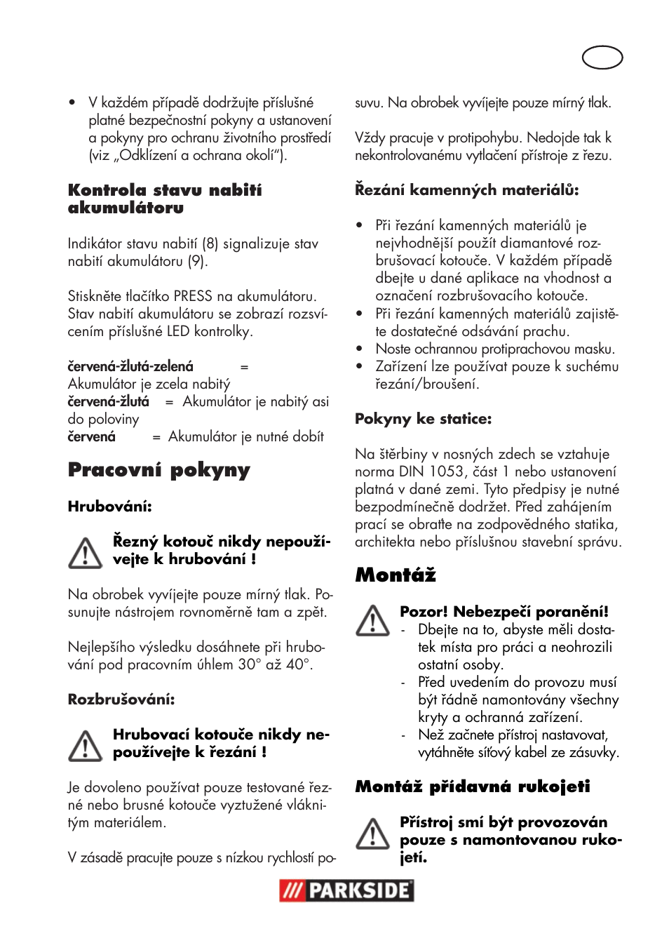 Pracovní pokyny, Montáž | Parkside PWSA 18 A1 User Manual | Page 111 / 170